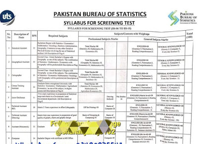 Pakistan Bureau of Statistics Jobs Syllabus 2022 (Official)