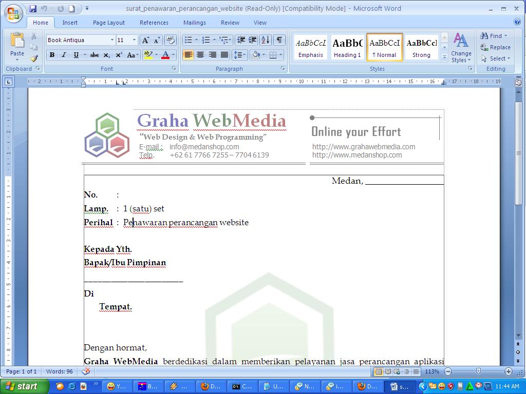 Contoh surat penawaran perancangan website  contoh surat 