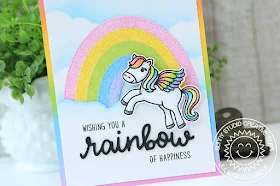 Sunny Studio Stamps: Prancing Pegasus Fluffy Cloud Border Dies Stitched Oval Dies Over The Rainbow Everyday Card by Juliana Michaels