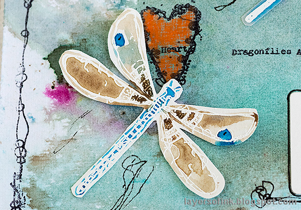 Layers of ink - Butterflies and Dragonflies Tutorial Art Journal Page by Anna-Karin Evaldsson. Dragonfly.