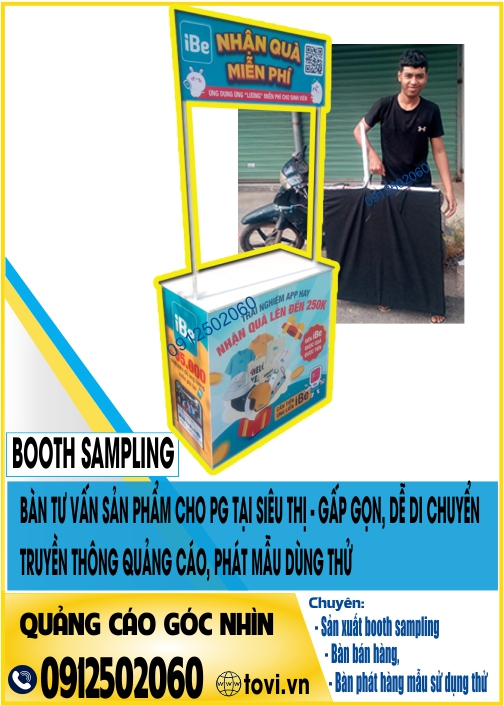 booth sampling bằng sắt gấp gọn