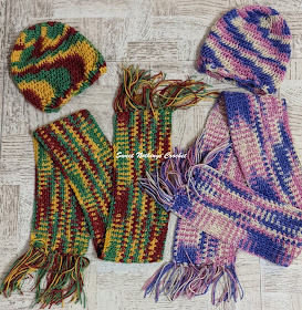 Sweet Nothings Crochet free crochet pattern blog, free pattern for a scarf and cap, photo of the scarf and cap,