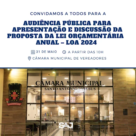 Prefeitura de Santo Antônio de Jesus informa à população acerca de audiência pública a ser realizada em 31 de maio