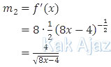 Gradien garis singgung kurva 𝑓(𝑥) = √(8𝑥 − 4), turunan kurva