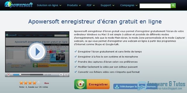  Apowersoft Free Online Screen Recorder : un outil en ligne pour enregistrer en vidéo l'activité de l'écran de votre ordinateur