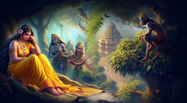 Hanuman finds Seetha in Ashoka Garden