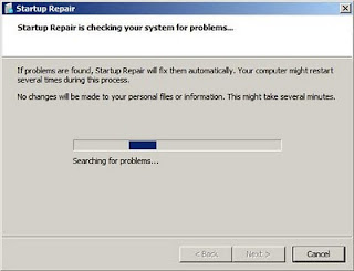 A ferramenta Startup Repair tentando reparar a inicialização do Windows 7