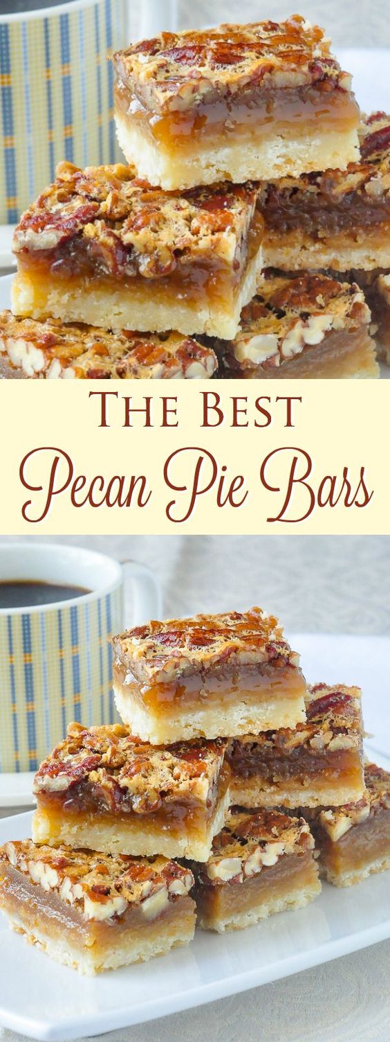 The Best Pecan Pie Bars - this easy recipe includes a simple shortbread bottom and a one bowl mix & pour topping. Tips for baking and cutting them are included. They freeze well too, so they are the perfect treat for Thanksgiving or Christmas.
