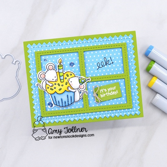 Birthday Mice Stamp and Die Set, Pastel Basics Paper Pad, Frames and Tags Die Set by Newton's Nook Designs #newtonsnookdesigns #newtonsnook #nnd #handmade
