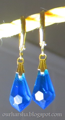 Blue crystal teardrop lever back Earrings (5)