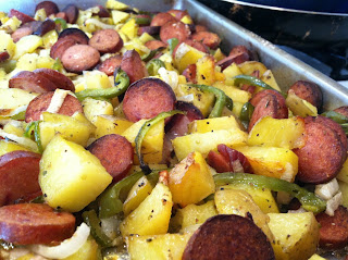 Quick and easy roasted potatoes and sausage