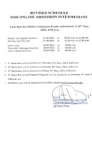 Revised Schedule for Online Admission Intermediate