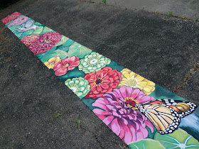 large floral mural, floral banner mural, eugene oregon muralist, bright flower mural