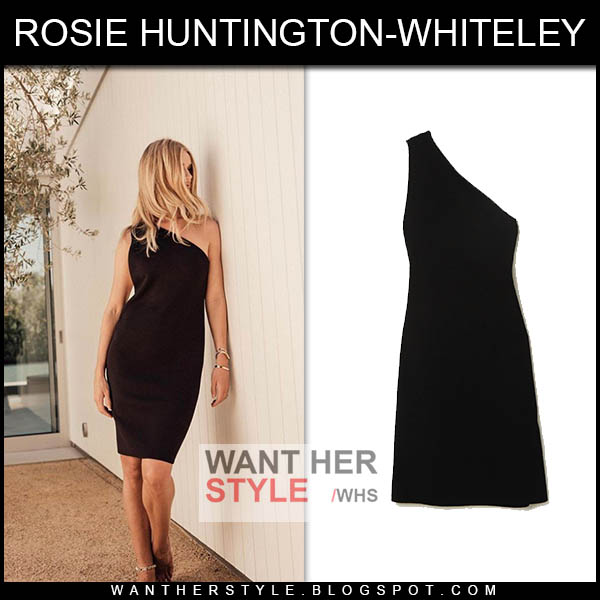Rosie Huntington-Whiteley in black one shoulder Bottega Veneta dress