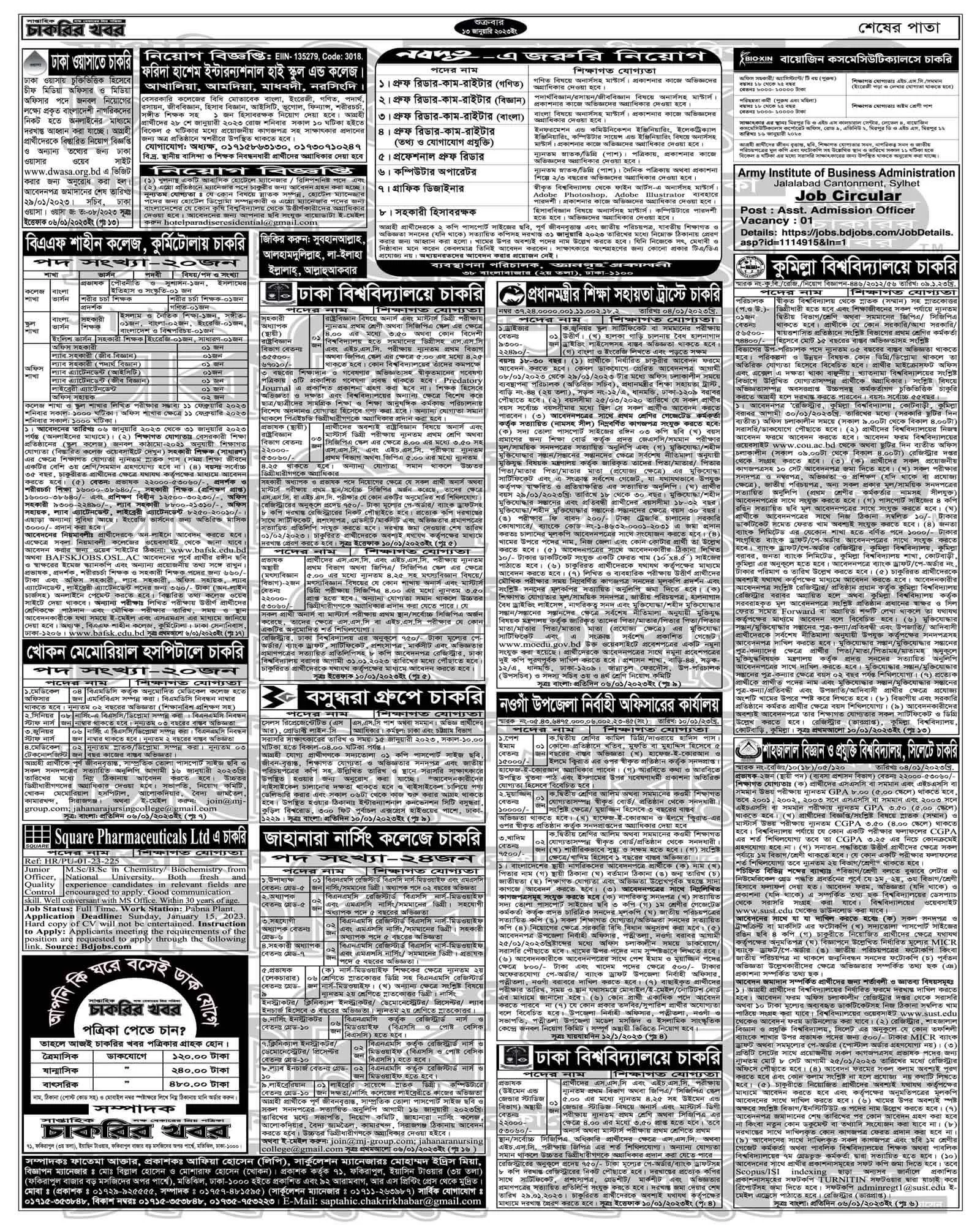 সপ্তাহিক চাকরির পত্রিকা/খবর ২০/০১/২০২৩ PDF Download । Saptahik Chakrir Khobor pdf 2023