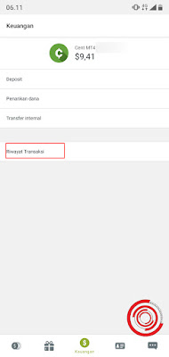 6. Untuk melihat history atau riwayat deposit, kalian bisa cek di menu Keuangan dan pilih Riwayat Transaksi