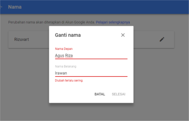 Mengganti Nama Email Gmail / Youtube / Google+ Tanpa Menunggu Limit 90 Hari