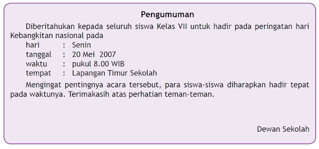 Contoh teks Pengumuman