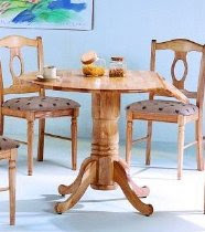 Natural Finish Wood Napolean Round Dining Table w/Drop Leaf