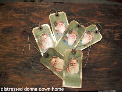 dying shipping tags, making Christmas tags, Santa