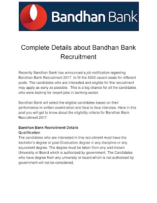 Bandhan Bank Job Application Letter
