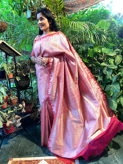 Banarasi silk brocade pink saree