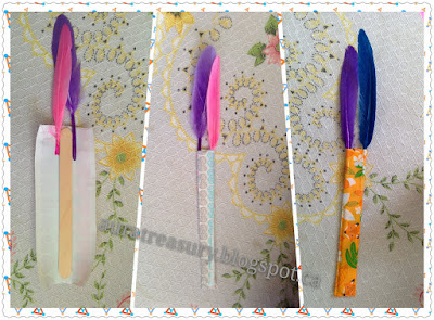 How to make Duct Tape Bookmarks with feathers and popsicle