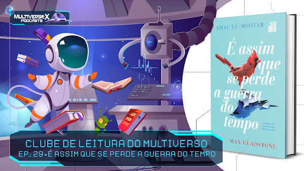 Imagem retangular de divulgação do episódio traz do lado esquerdo uma cena ilustrada de um pequeno astronauta flutuando na ponte de comando de uma nave espacial, onde é possível ver livros flutuando ao redor e em meio a máquinas, onde da parte superior à frente  um estranho computador anexo a uma mangueira retrátil debate com ele a leitura. Na cena é possível ver ao fundo uma ampla janela de vidro que mostra o espaço e um planeta distante, e um pequeno etê acenando entre os computadores.
Sobreposta a essa imagem, no canto superior esquerdo a logo identifica esta como uma produção do Multiverso X, enquanto um grande retângulo azulado na parte inferior indica se tratar do episódio 29 do Clube de Leitura do Multiverso sobre É assim que se perde a Guerra do Tempo, de Amal El-Mohtar e Max Gladstone.
Na parte direita da imagem, sobre uma meia circunferência branca, uma imagem da capa do livro aparece para reforçar o tema do conteúdo.