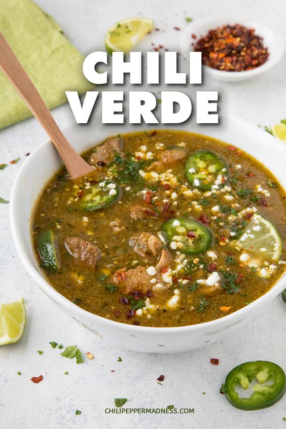 This chili verde recipe is made with tender pork shoulder that has been seasoned and seared, then cooked low and slow in a rich verde sauce made from roasted tomatillos, poblanos and jalapeno peppers.