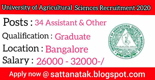 Image University of Agricultural Sciences Bangalore Recruitment 2020 | SattaNatak | Sarkari Result | Naukri | Free Jobs Alert