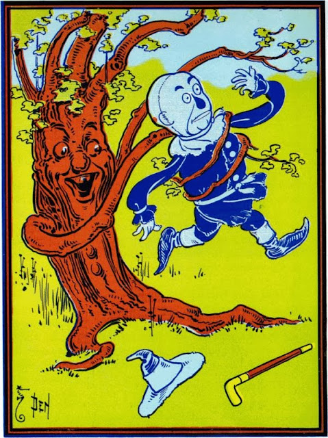 The Scarecrow is picked up by one of the fighting trees.