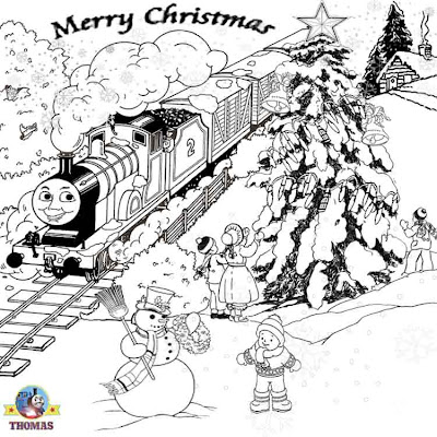 Winter holiday snow pictures of Thomas the train free printable Christmas coloring pages for kids