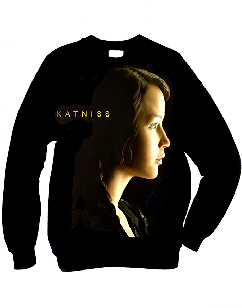 katniss everdeen photo from the trilogy the hunger games on a organic cotton unisex sweatshirt t-shirt top by idilvice