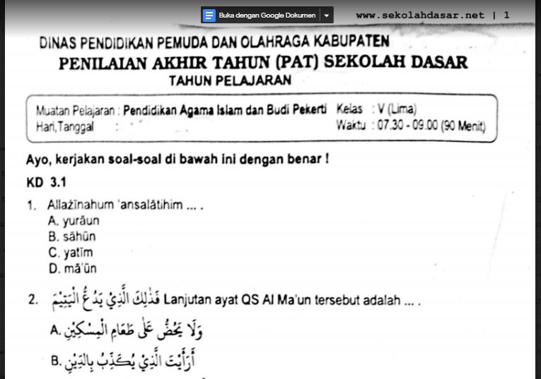 Contoh Soal Benar Salah Agama Islam - ilmu pengetahuan 1