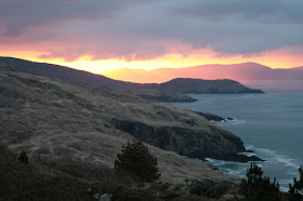 View of cliffs and see, and stunning sunrise from Dzogchen Beara Care Centre