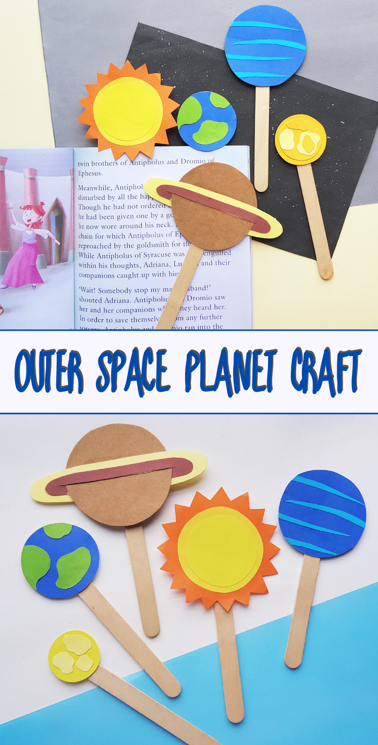 Outer Space Planet Craft for Kids. Bookmark craft or puppet craft.