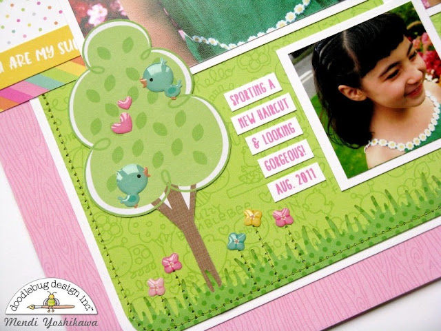 Doodlebug Design Spring Things Hello Sunshine Scrapbook Layout by Mendi Yoshikawa