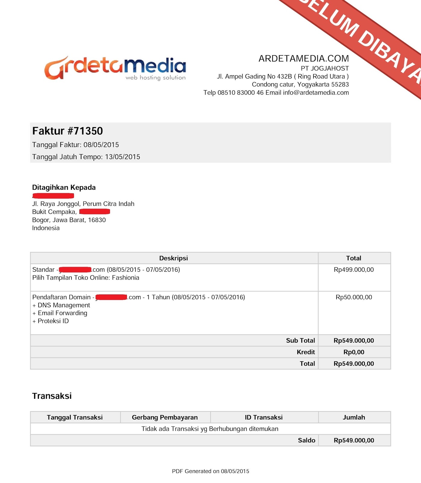 Contoh Format Invoice atau Surat Tagihan - Brankas Arsip