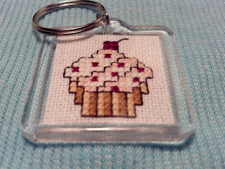 Pink Cupcake Keychain - Cross Stitch