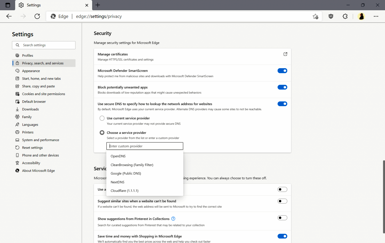 Enable DNS over HTTPS on Microsoft Edge