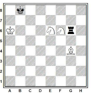 Estudio artístico de ajedrez compuesto por H. Rinck (L'Alfiere di Re, Palermo, 1921)