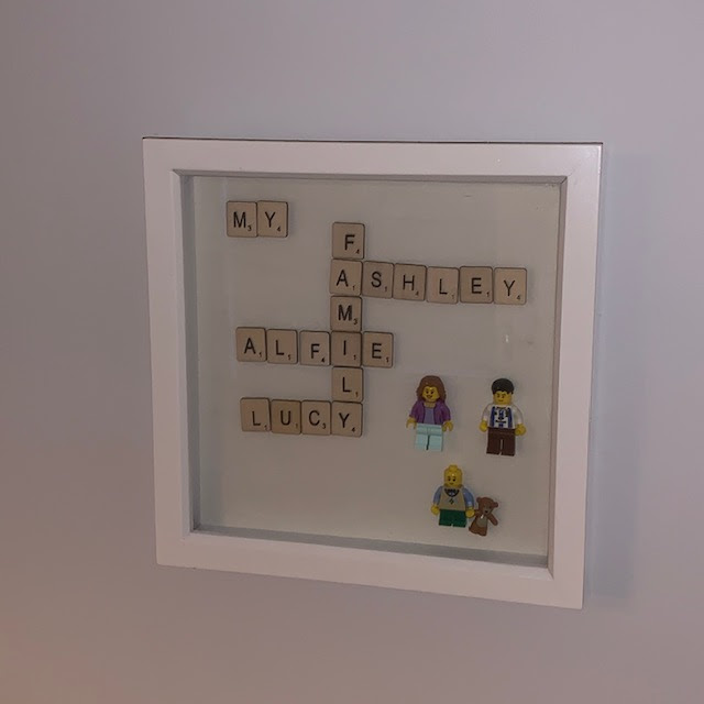 Handmade Scrabble tile frame of family