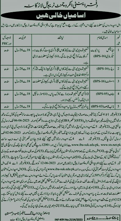 Government job office of Anti Encroachment Tribunal Larkana Sindh  | Sunday jobs paper