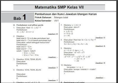 Kumpulan Soal Kunci Jawaban Dan Pembahasan Matematika Smp Kelas 7