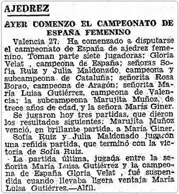 Recorte de ABC sobre el II Campeonato Femenino Individual de España, 28 de julio de 1951