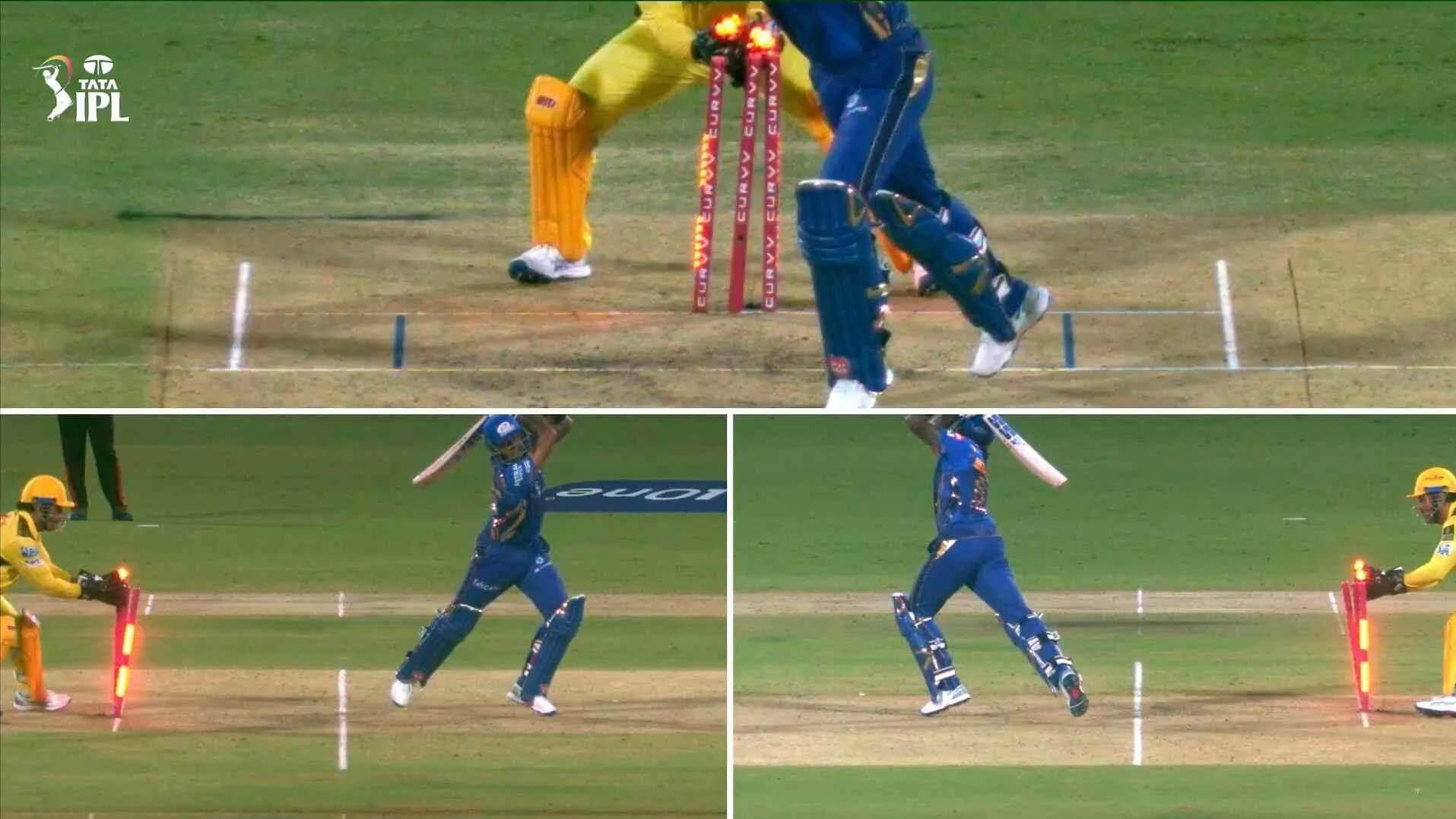 MS Dhoni stumps Suryakumar Yadav with a lightning-fast reaction, showcasing his legendary wicketkeeping skills in the IPL match.