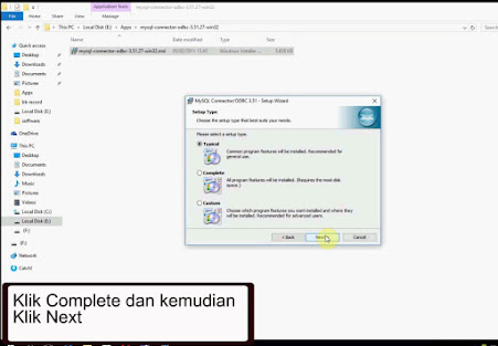 window proses setting instalasi mysql connector odbc