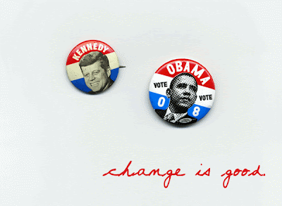 Scan by Leah Dankertson: Barack Obama and Kennedy pins.