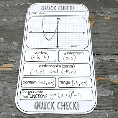 Algebra 2 quick check we'd use for our warm-up activity