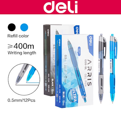 DELI Gel Pen 0.5mm 2 Warna Hitam/Biru (EG08-BK/EG08-BL)